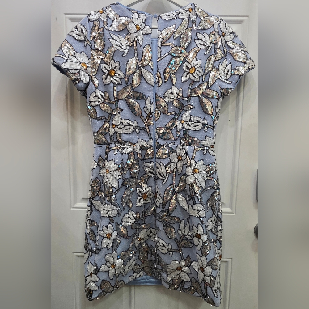 NWT Milly Rowen Silver Floral Sequins Mini Dress Size 12 - Picture 7 of 16
